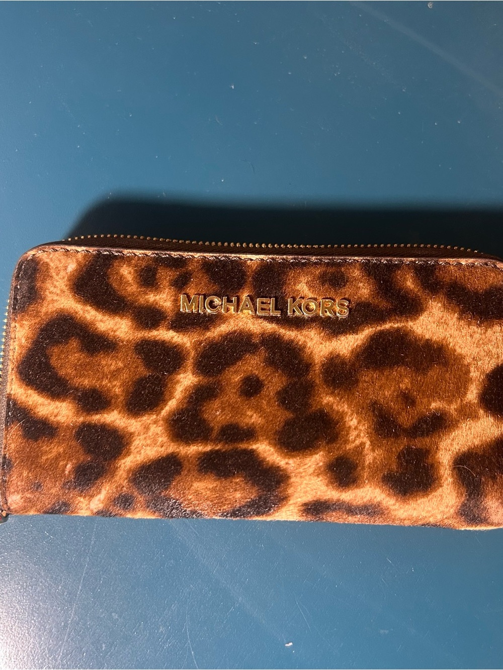 Michael Kors Leopard Haircalf Zip Wallet - Brown & Black